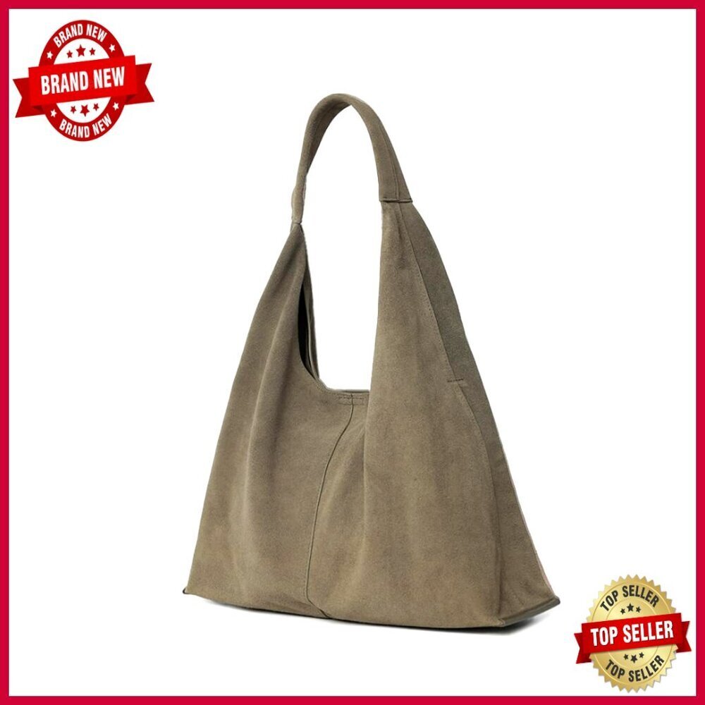 Large Genuine Suede Leather Hobo Bag with Detachable Clutch
